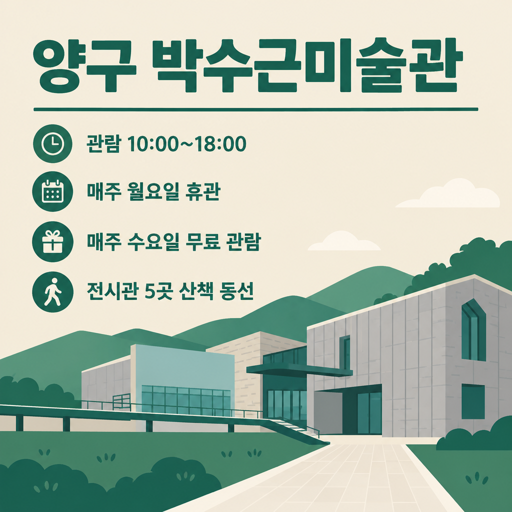 양구 박수근미술관 안내 – 관람 10:00~18:00, 월요일 휴관, 수요일 무료, 전시관 5곳