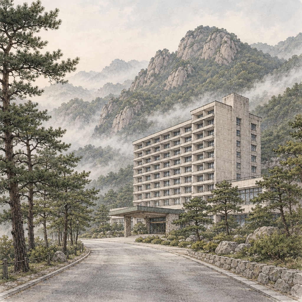 속리산 아래 레이크힐스호텔 펜 스케치 수채 일러스트