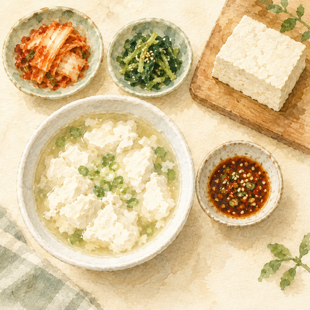 강릉 초당순두부 상차림 수채화 일러스트